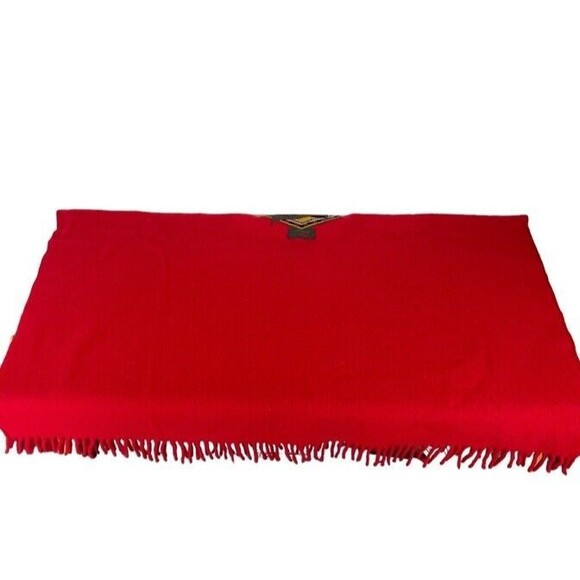 FARIBO Wool Large Red Fringe Picnic Blanket Throw Bass Brushed Felt Logo Vintage - Picture 4 of 8